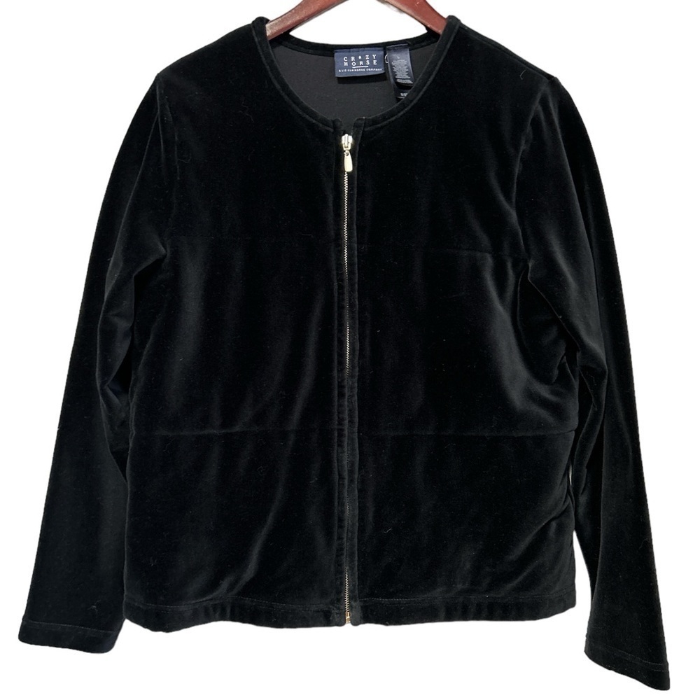 Crazy Horse Liz Claiborne Black Velvet Jacket Zip‎ Size Large